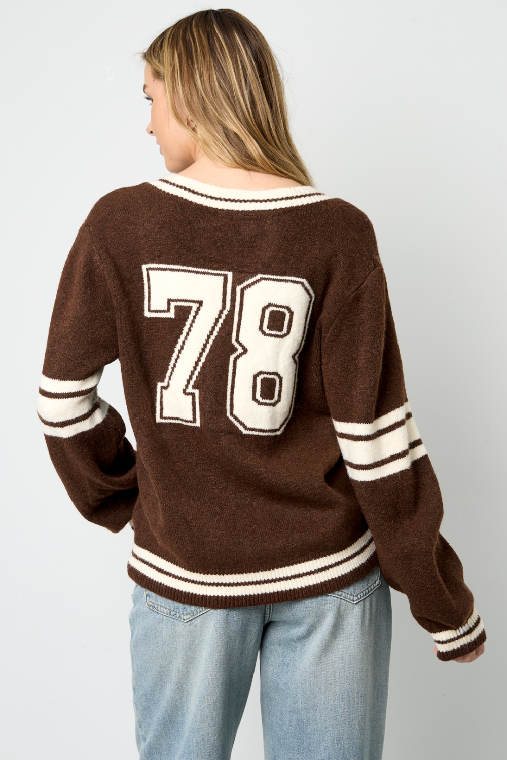 Pull Femme Col V En Maille Fibre De Polyester Sportif Rayures Contrastantes Image6