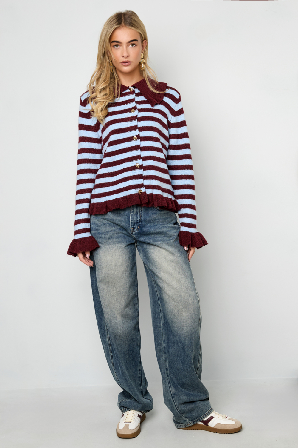 Cardigan Femme En Fibre De Polyester Tricotée Style Décontracté À Rayures Image9