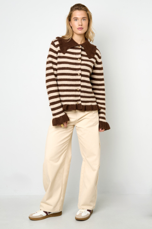 Cardigan Femme En Fibre De Polyester Tricotée Style Décontracté À Rayures h5 Image6