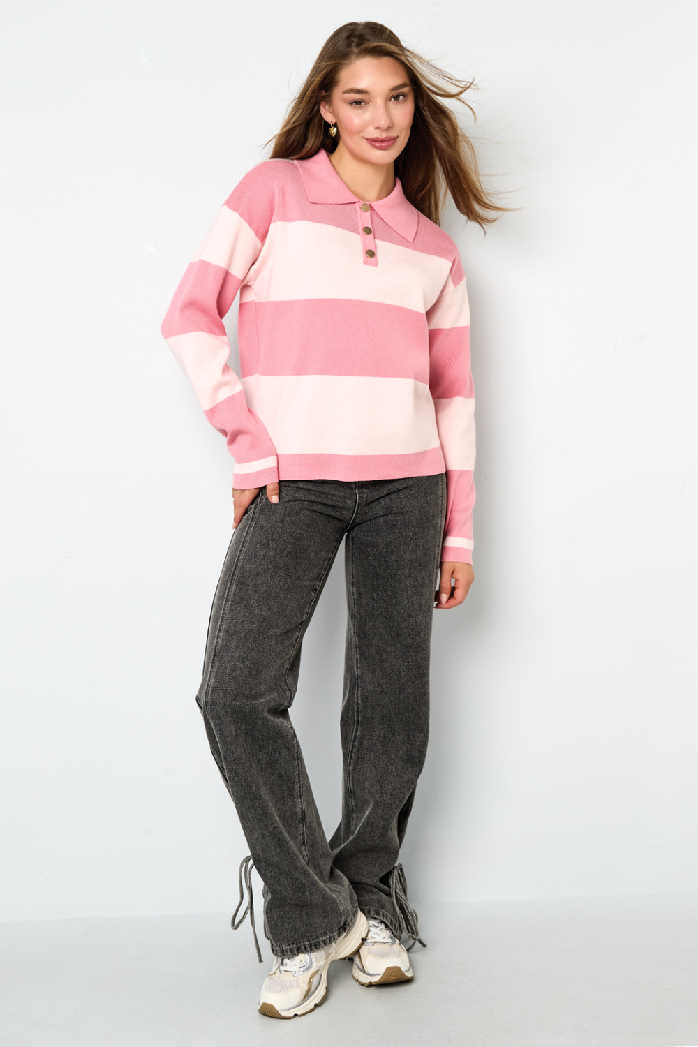 Pull À Col Polo Femme En Viscose Tricotée Rayures Automne/Hiver Image9