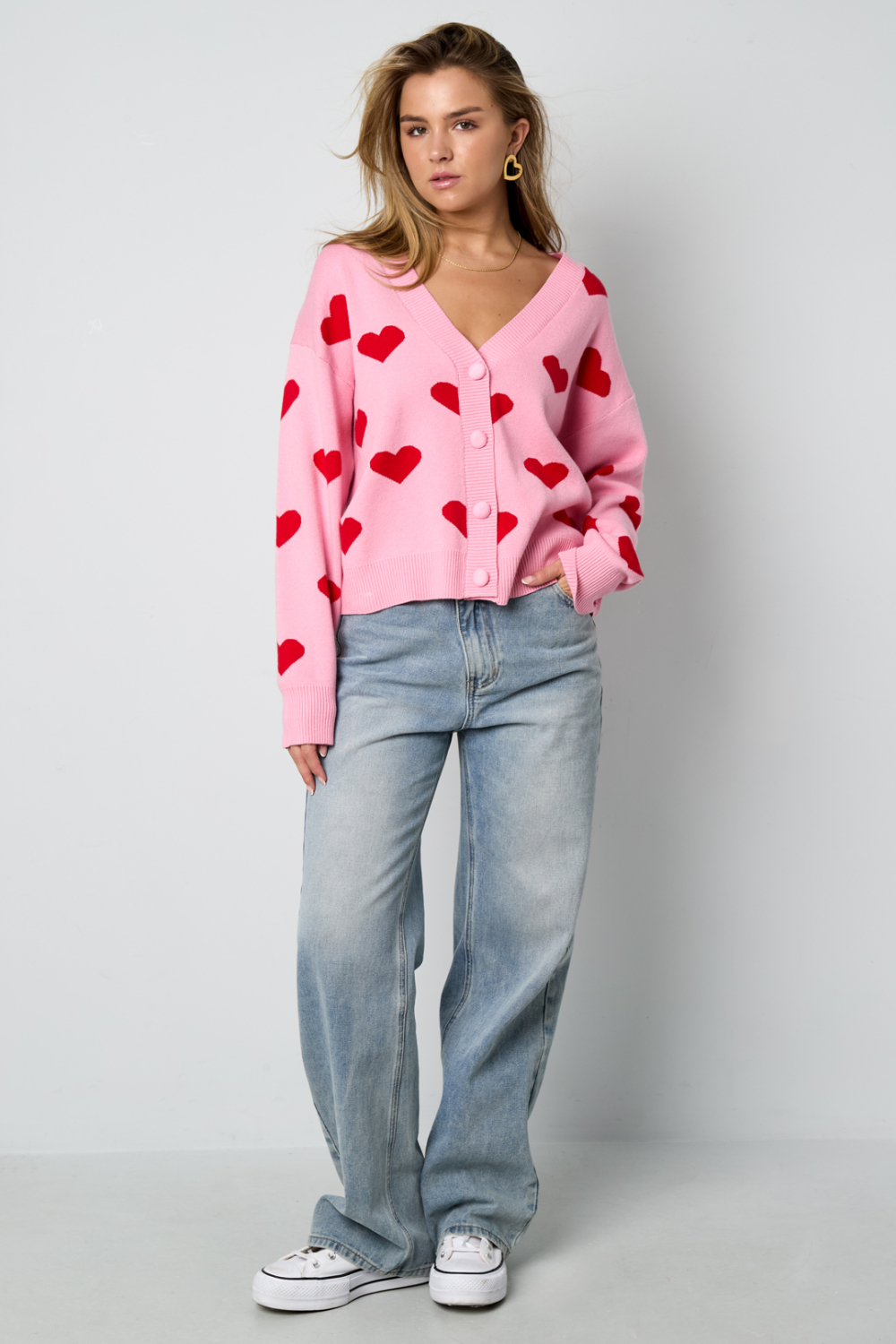 Viscose Tricotée Cardigan Femme Mignon Motif Cœur Automne/Hiver Image3