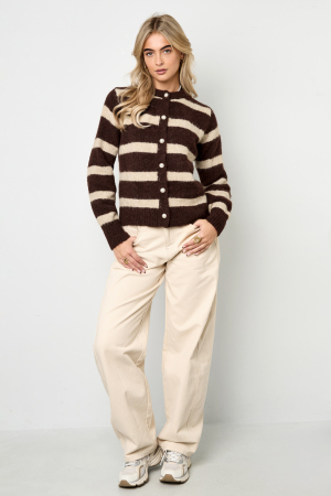Cardigan Femme En Fibre De Polyester Tricotée Style Décontracté À Rayures h5 Image7