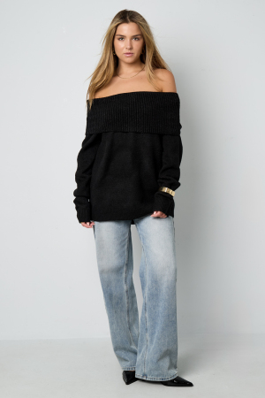 Pull Femme À Épaules Dénudées En Fibre De Polyester Tricotée Élégant Couleur Unie h5 Image4