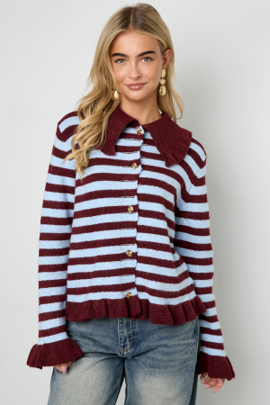 Cardigan Femme En Fibre De Polyester Tricotée Style Décontracté À Rayures h5 Image11