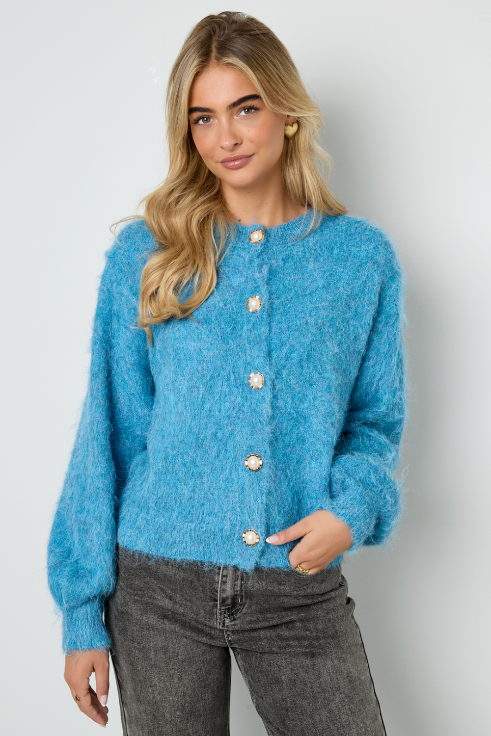 Tricot En Fibre De Polyester Femme Cardigan Tricoté Décontracté Couleur Unie h5Image11