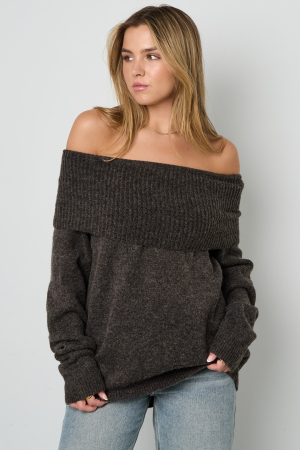 Pull Femme À Épaules Dénudées En Fibre De Polyester Tricotée Élégant Couleur Unie h5 Image7