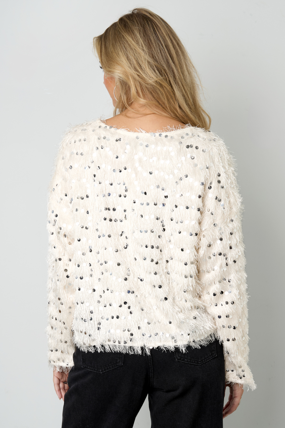 Tissu Polyester Fibre Femme Haut Manches Longues Élégant Paillettes h5Image8