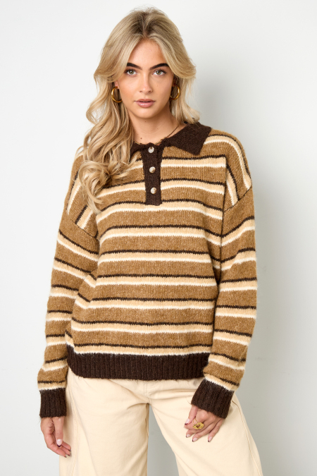 Pull polo en maille à rayures