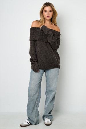 Pull Femme À Épaules Dénudées En Fibre De Polyester Tricotée Élégant Couleur Unie h5 Image10