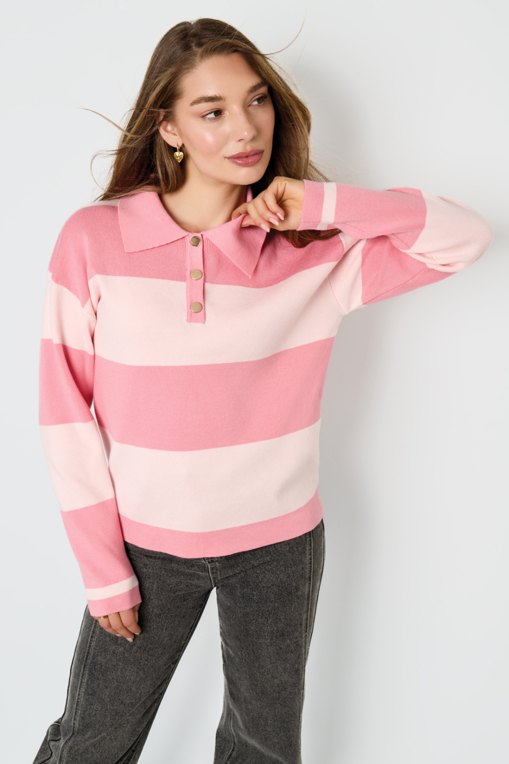 Pull À Col Polo Femme En Viscose Tricotée Rayures Automne/Hiver Image6