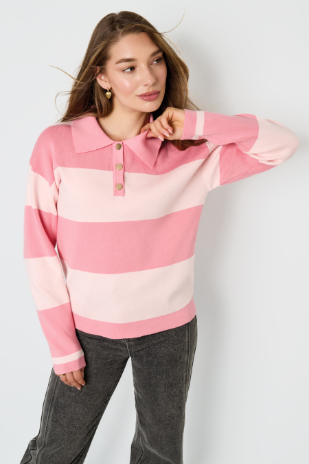 Pull à Col Polo Femme en Viscose Tricotée Rayures Automne/Hiver