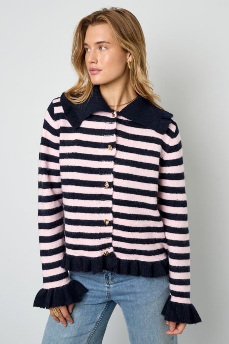 Cardigan Femme en Fibre de Polyester Tricotée Style Décontracté à Rayures