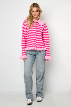 Cardigan Femme En Fibre De Polyester Tricotée Style Décontracté À Rayures h5 Image7