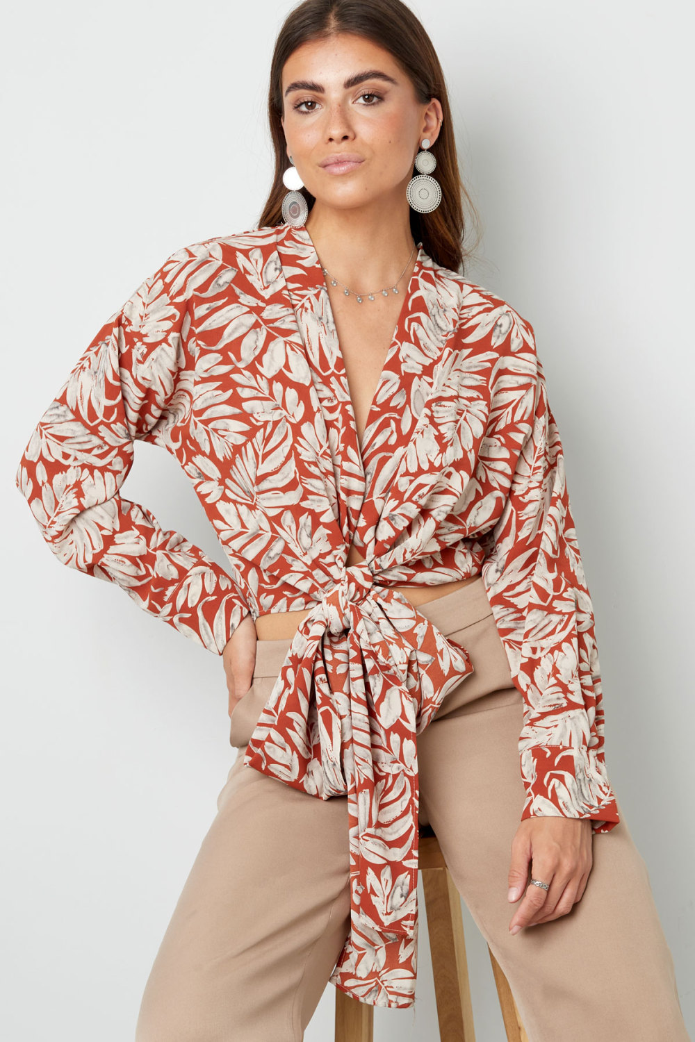 Polyester Haut Femme Manches Longues Style Wrap Imprimé Tropical Image4