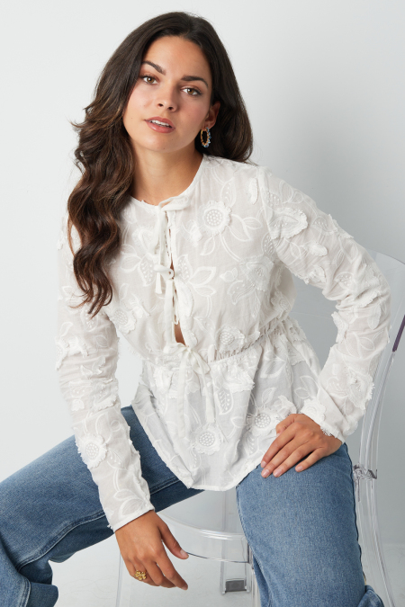 Coton Femmes Haut Manches Longues Brodé Ceinture Élastique