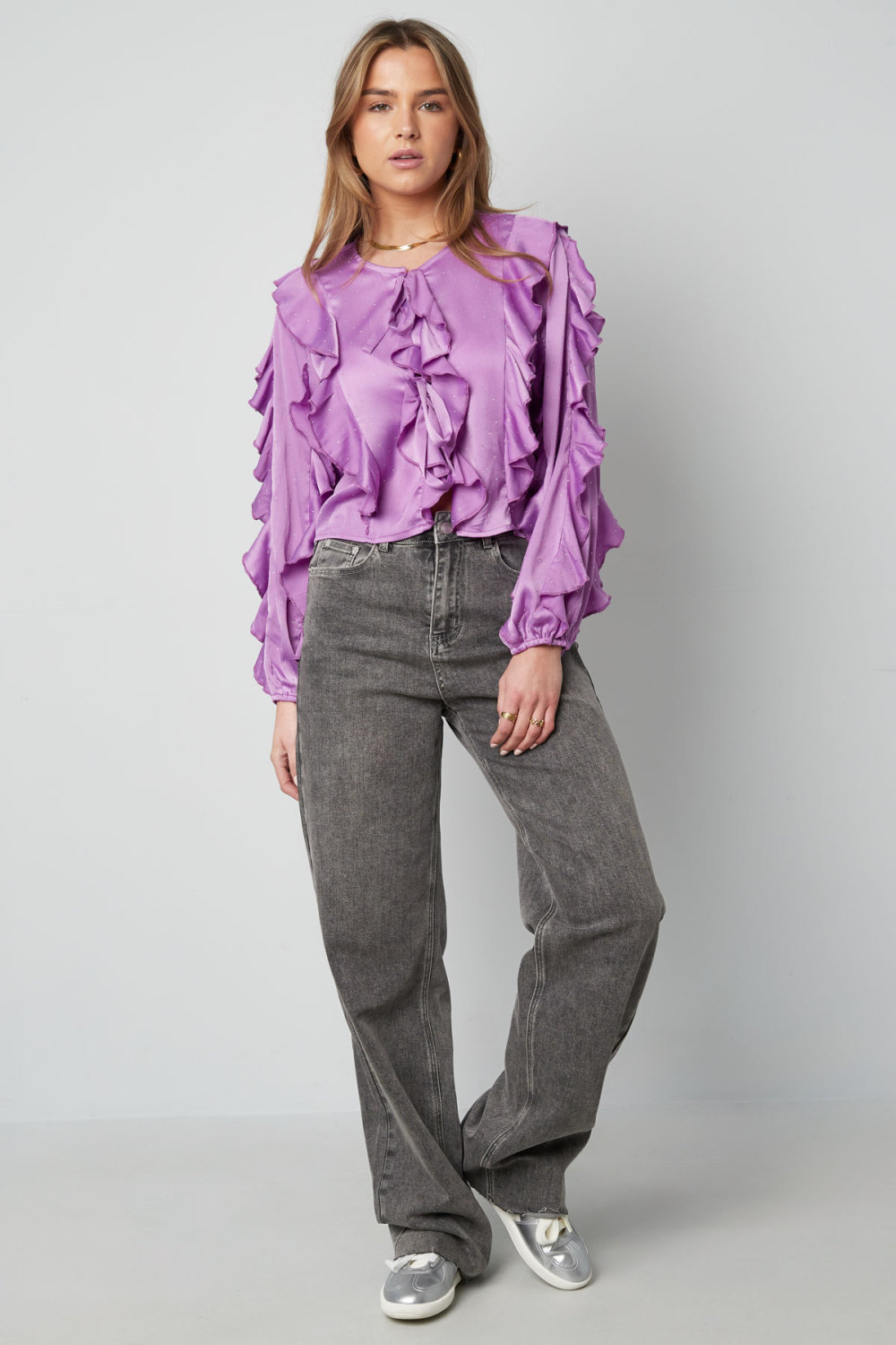 Polyester Haut Femme Manches Longues Volants Devant Nœud Image5