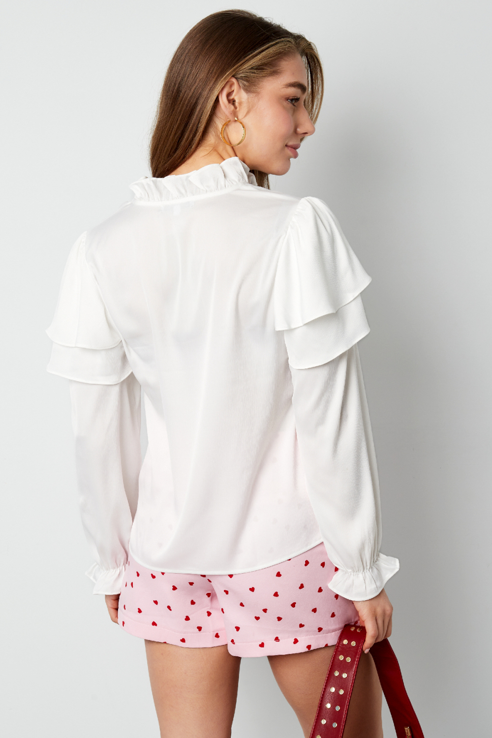 Blouse Manches Longues Femme Polyester Volants Col V Image5
