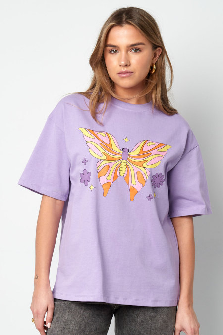 Coton T-shirt Femme Oversized Imprimé Papillon