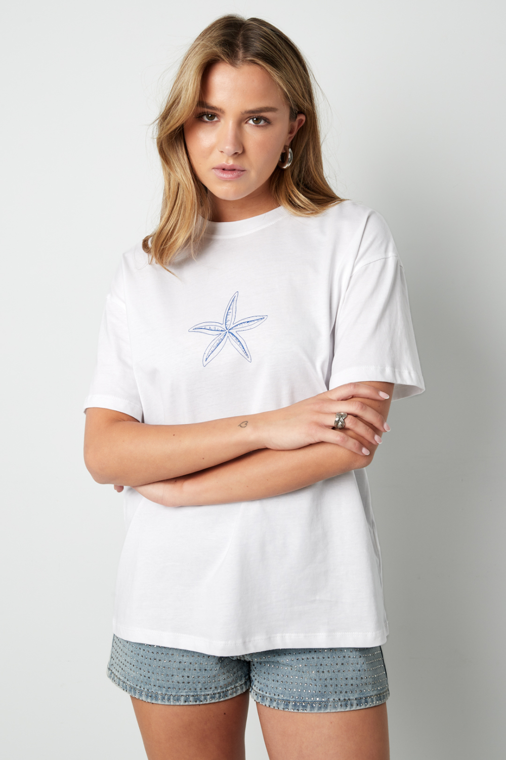 Coton T-Shirt Femme Casual Broderie Étoile De Mer h5Image6