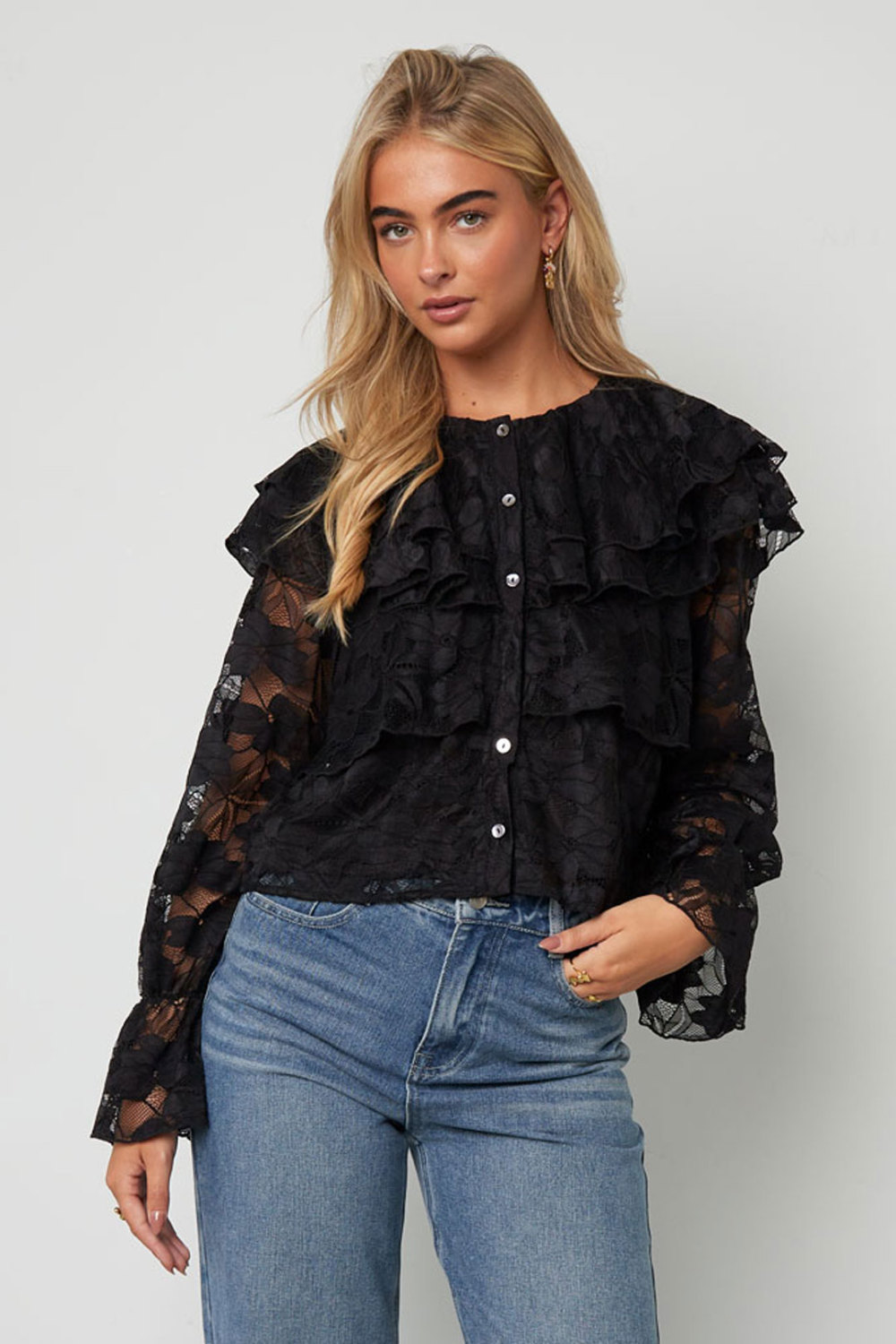 Blouse Femme En Fibre De Polyester Tissée Élégante Imprimé Floral Panneau Dentelle Image4