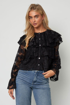 Blouse Femme En Fibre De Polyester Tissée Élégante Imprimé Floral Panneau Dentelle h5 Image4