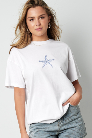 Coton T-Shirt Femme Casual Broderie Étoile De Mer h5 Image4