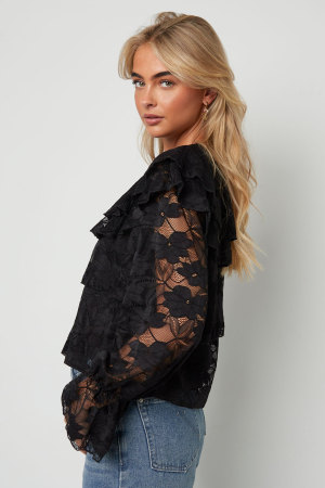 Blouse Femme En Fibre De Polyester Tissée Élégante Imprimé Floral Panneau Dentelle h5 Image5