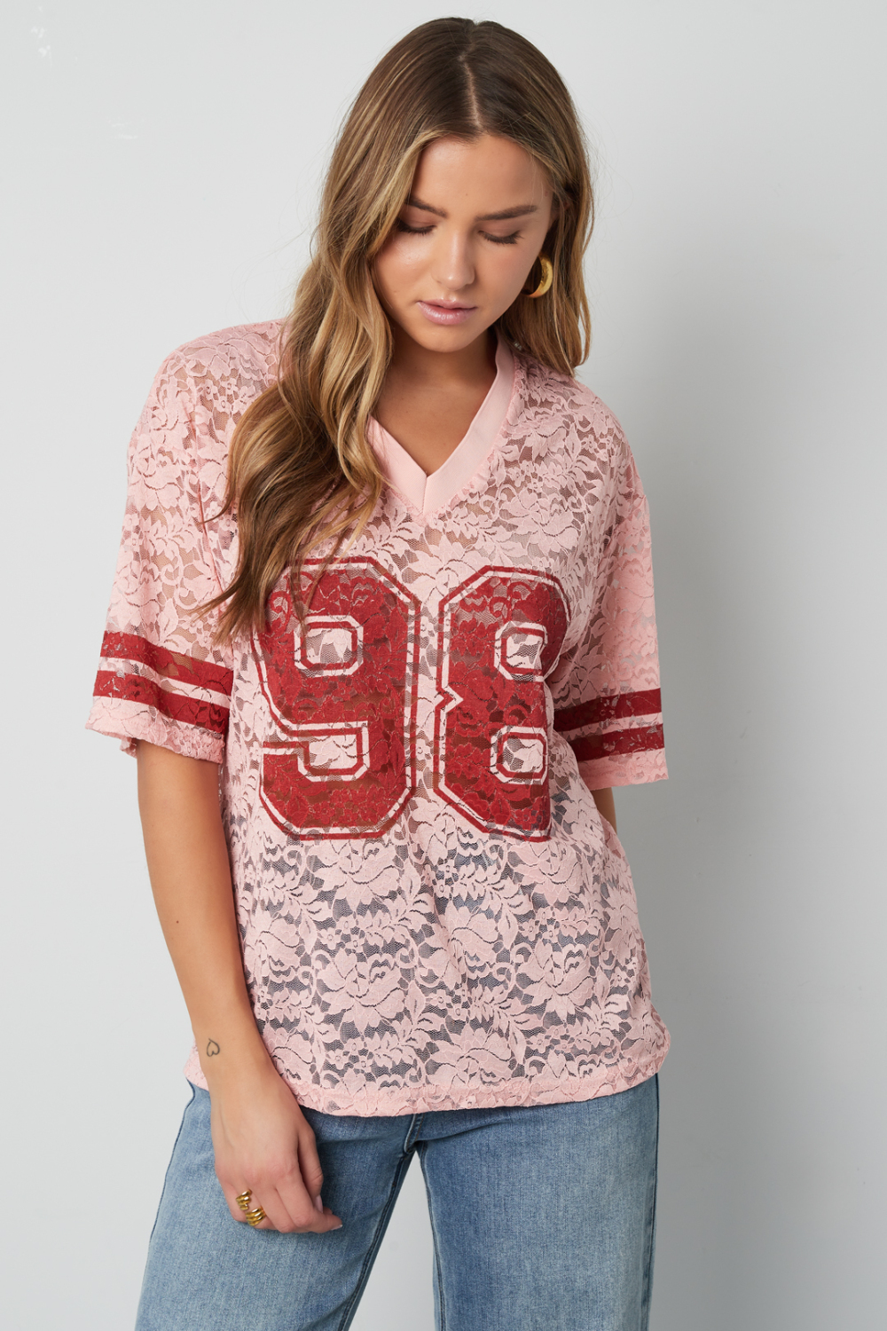 Woven Polyester Fiber T-Shirt Femme Sporty Color Clash h5Image11