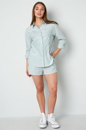 Cotton Woven Chemise Femme Casual Stripes Coeur Ruffle Detail h5 Image5