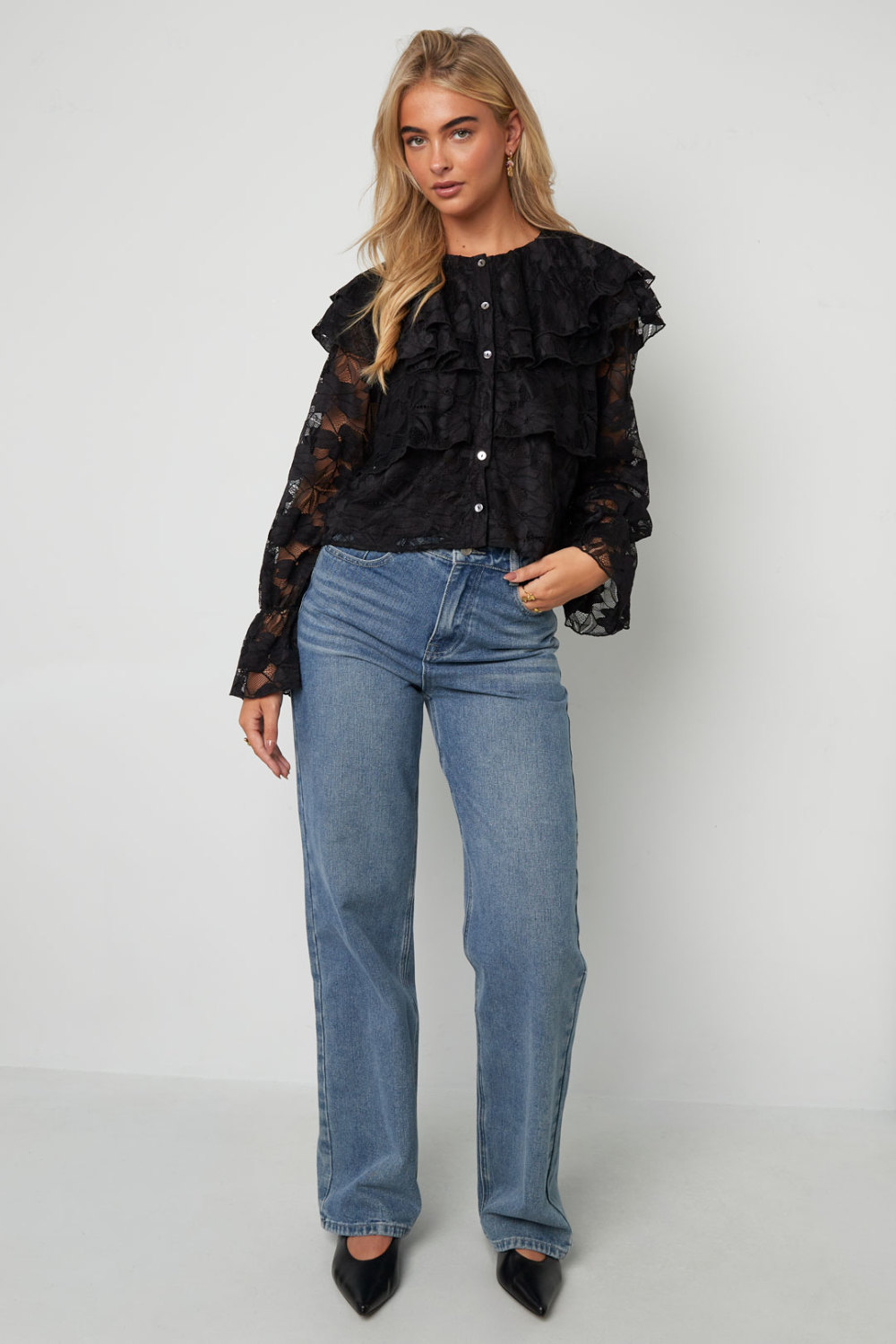 Blouse Femme En Fibre De Polyester Tissée Élégante Imprimé Floral Panneau Dentelle Image6