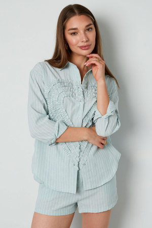 Cotton Woven Chemise Femme Casual Stripes Coeur Ruffle Detail h5 Image4