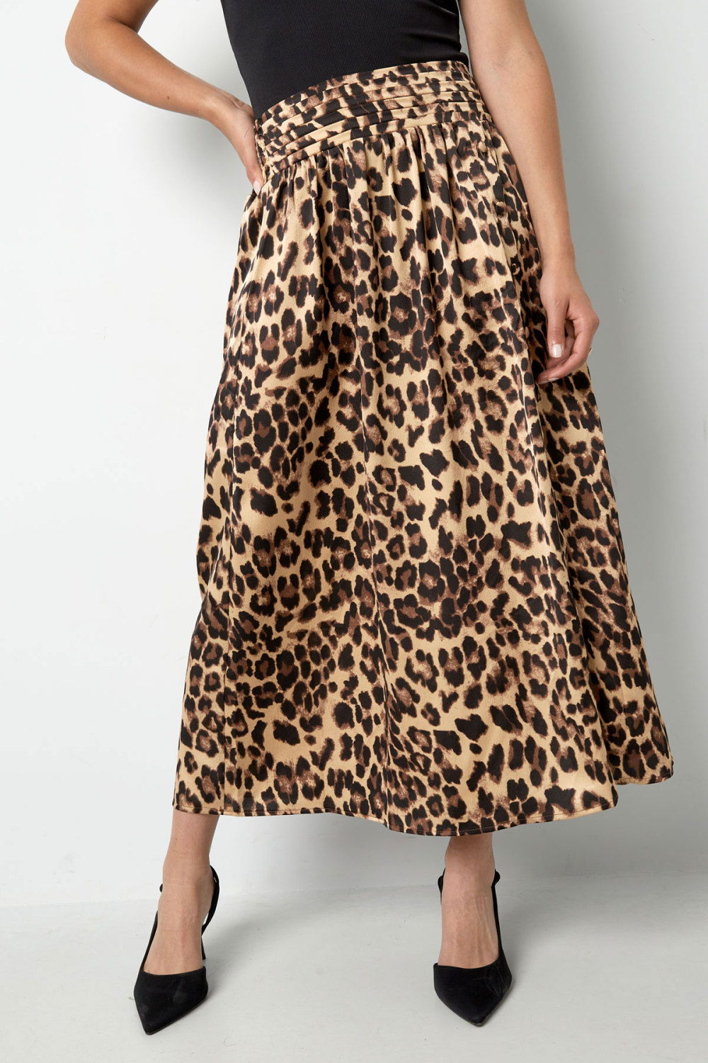 Jupe Mi-Longue Femme En Polyester Imprimé Léopard Ceinture Élastique Image2