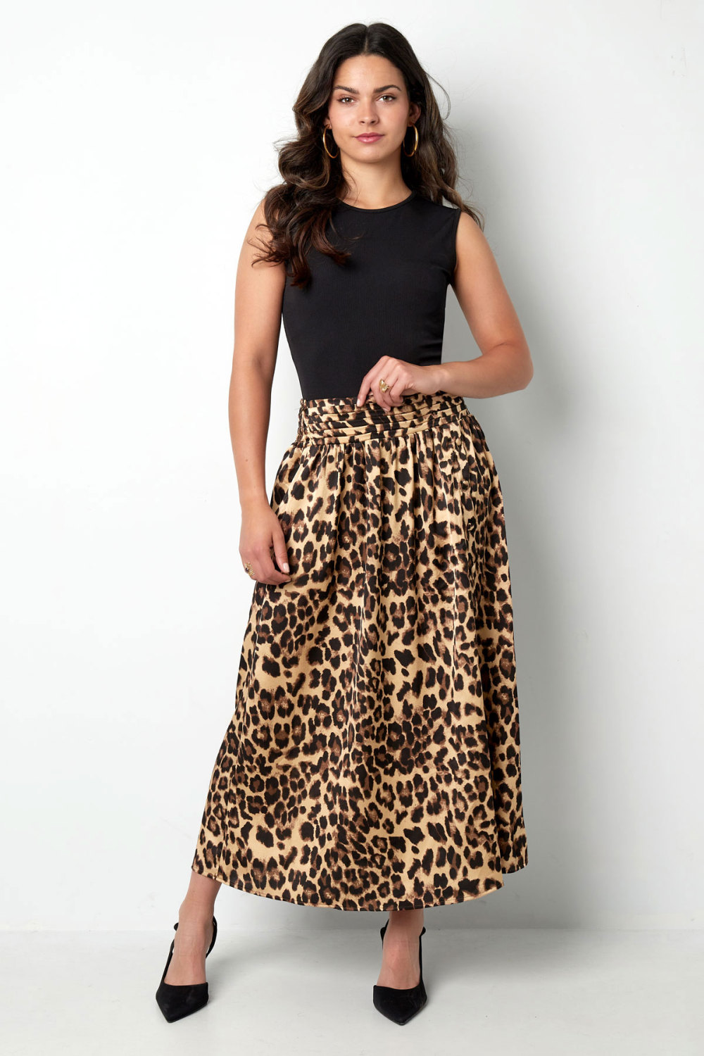 Jupe Mi-Longue Femme En Polyester Imprimé Léopard Ceinture Élastique Image8