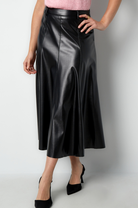 Cuir synthétique Jupe mi-longue Femme Taille haute Coupe A