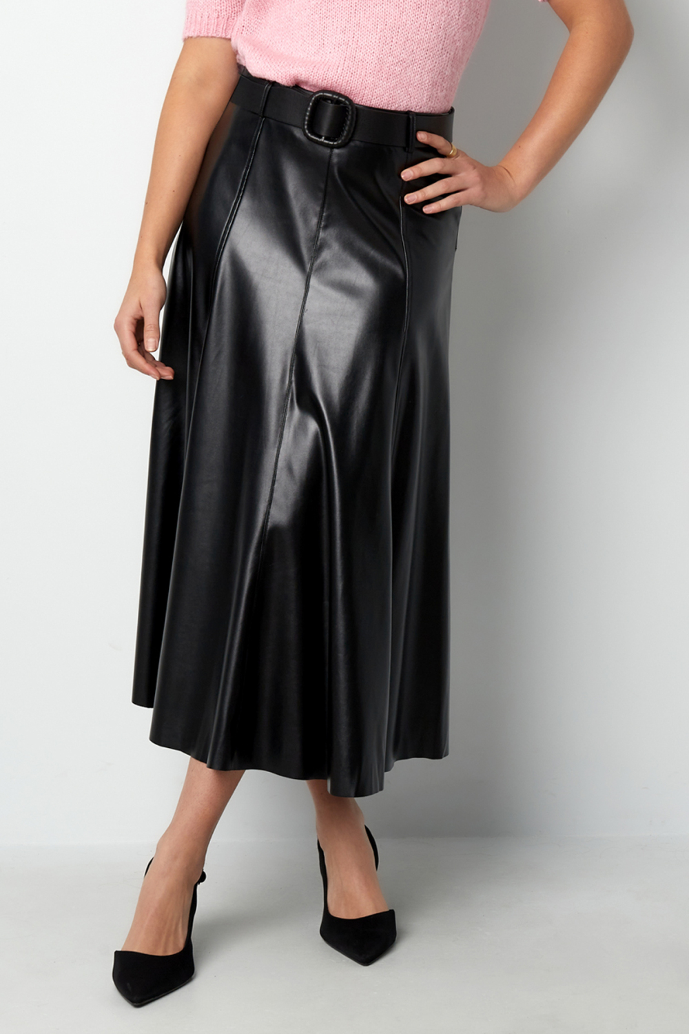 Cuir Synthétique Jupe Mi-Longue Femme Taille Haute Coupe A h5Image5