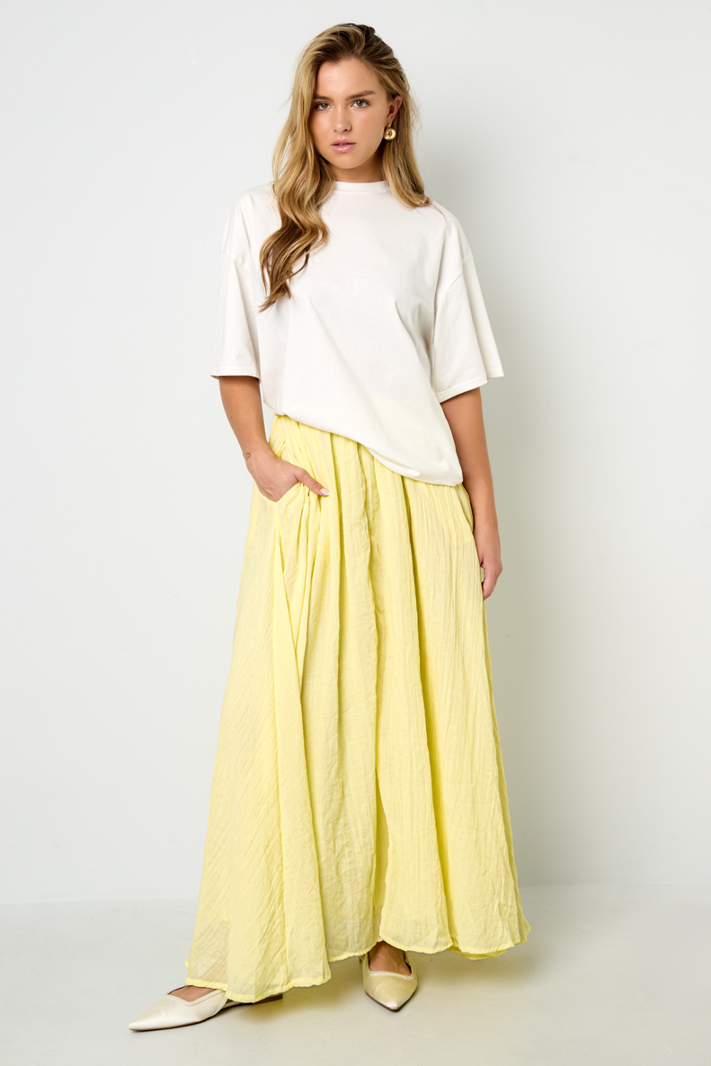 Jupe Maxi Femme En Fibre De Polyester Tissée Style Décontracté Couleur Unie Image5