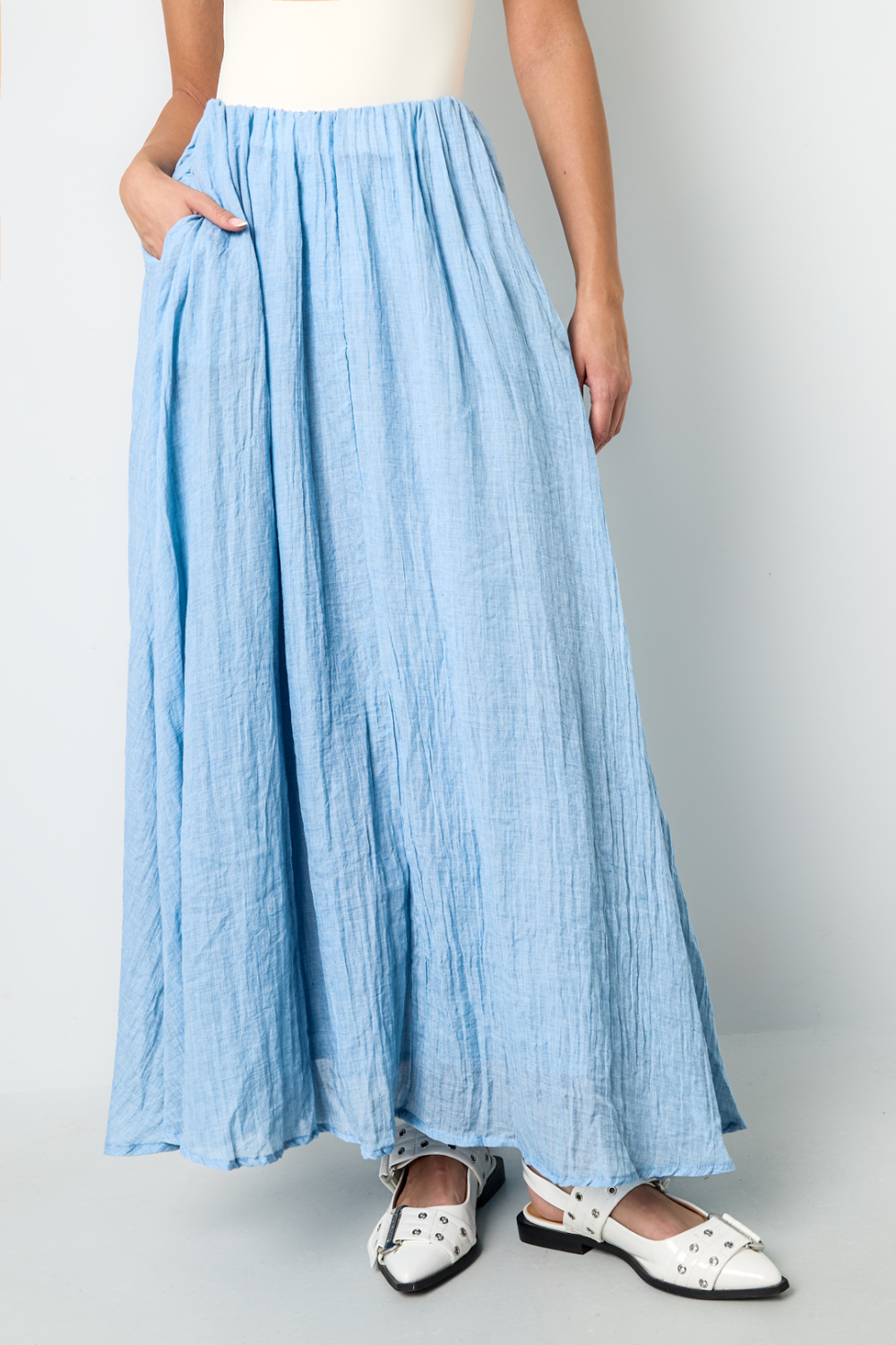 Jupe Maxi Femme En Fibre De Polyester Tissée Style Décontracté Couleur Unie Image7