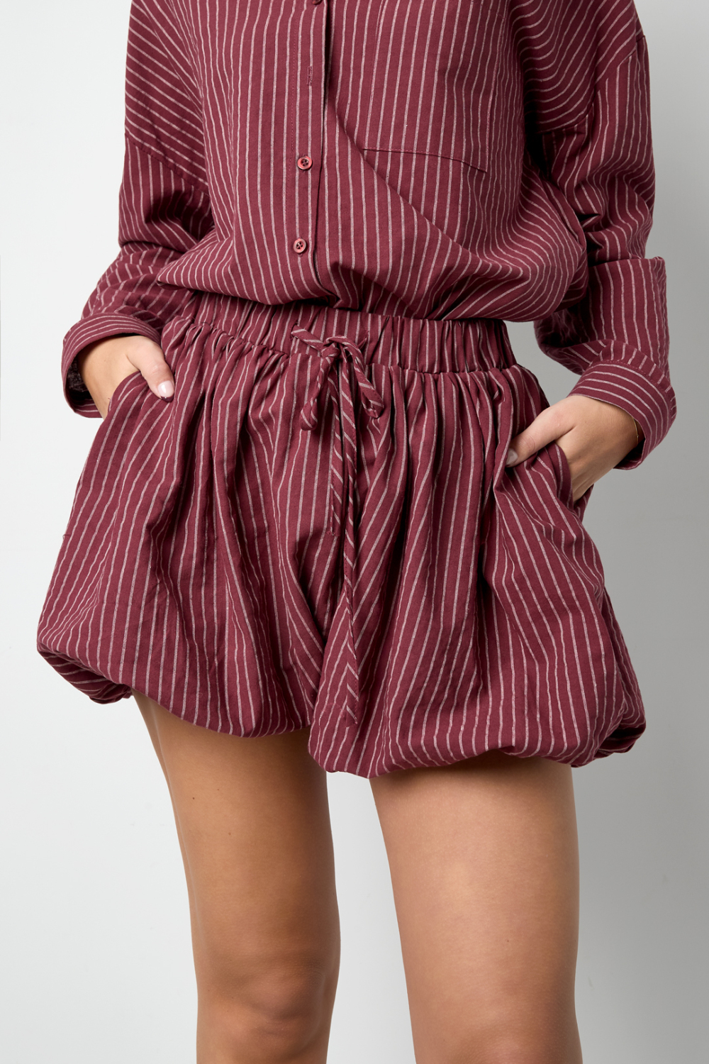 Woven Cotton Shorts Femme Casual Stripes Image13