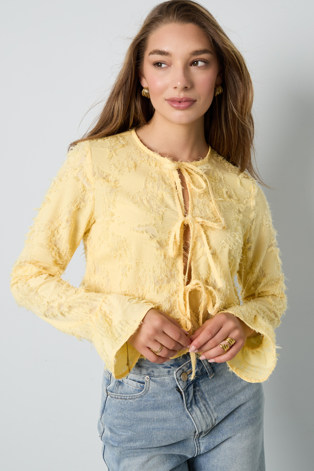 Tissu Polyester Fibre Femmes Hauts Manches Longues Élégant Couleur Unie Printemps/Été Image10