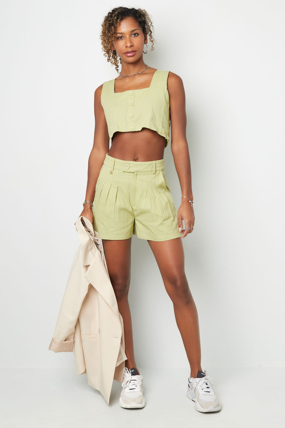 Coton Tops Sans Manches Pour Femmes Col Carré Boutonnage Avant Image3