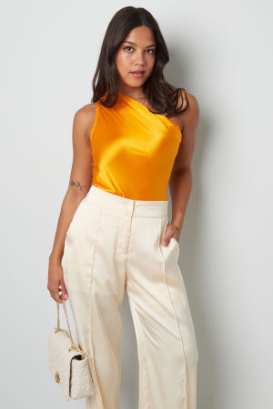 Combinaison Bustier Asymétrique En Satin Pour Femme Avec Pantalon Large Taille Haute h5 Image2