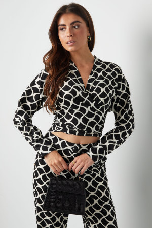Polyester Haut À Manches Longues Pour Femme Style Wrap Imprimé Géométrique h5 Image2