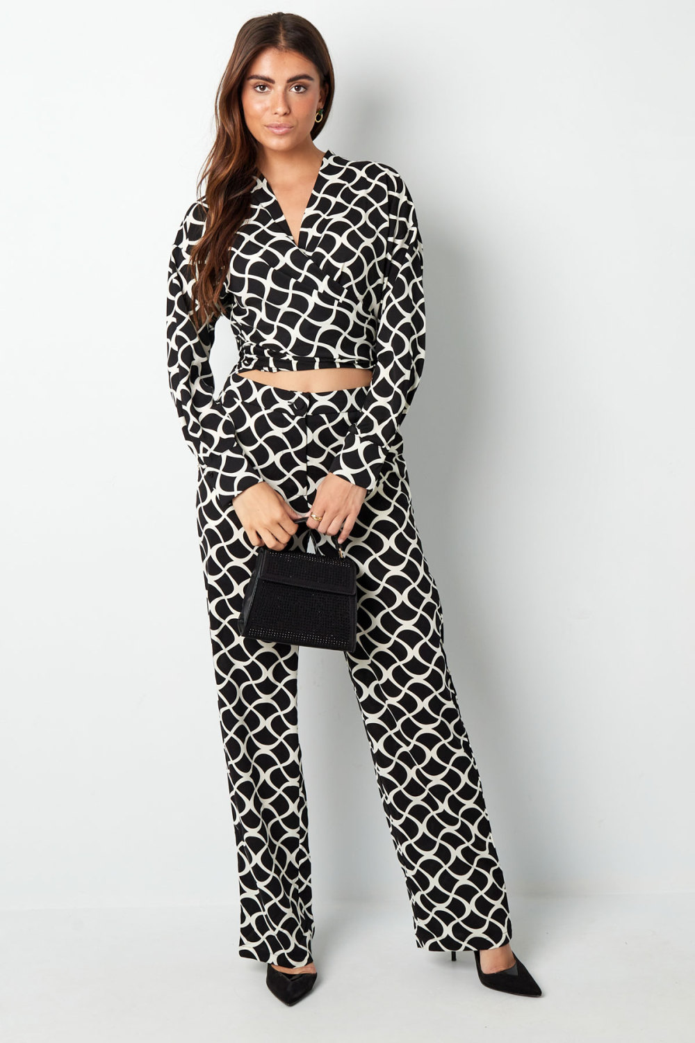 Polyester Haut À Manches Longues Pour Femme Style Wrap Imprimé Géométrique Image6