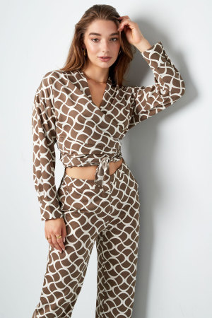 Polyester Haut À Manches Longues Pour Femme Style Wrap Imprimé Géométrique h5 Image7