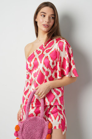 Polyester Femme Haut À Épaule Unique Manches Courtes Imprimé Géométrique h5 Image10
