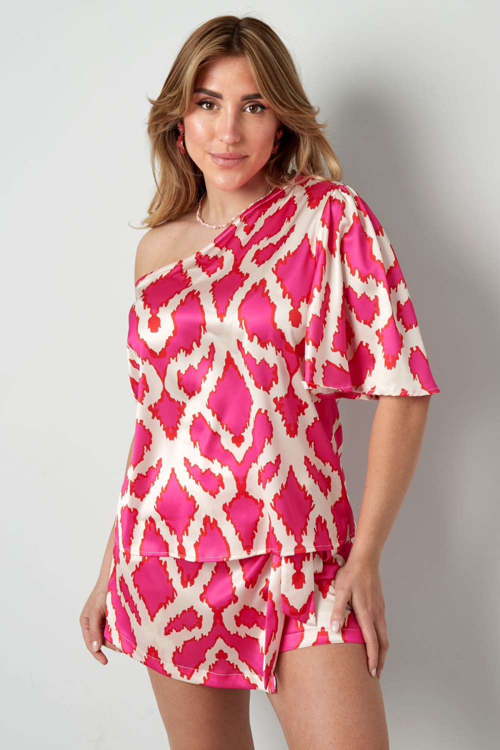 Polyester Femme Haut À Épaule Unique Manches Courtes Imprimé Géométrique Image8