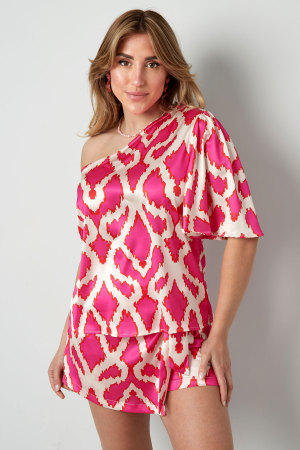 Polyester Femme Haut À Épaule Unique Manches Courtes Imprimé Géométrique h5 Image8