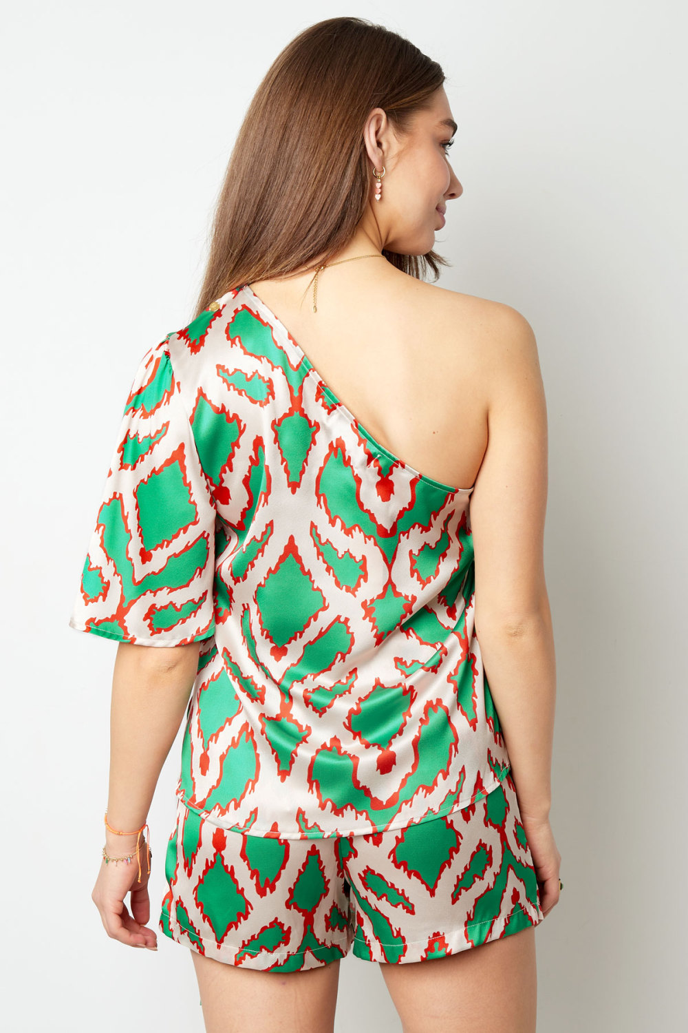 Polyester Femme Haut À Épaule Unique Manches Courtes Imprimé Géométrique Image6