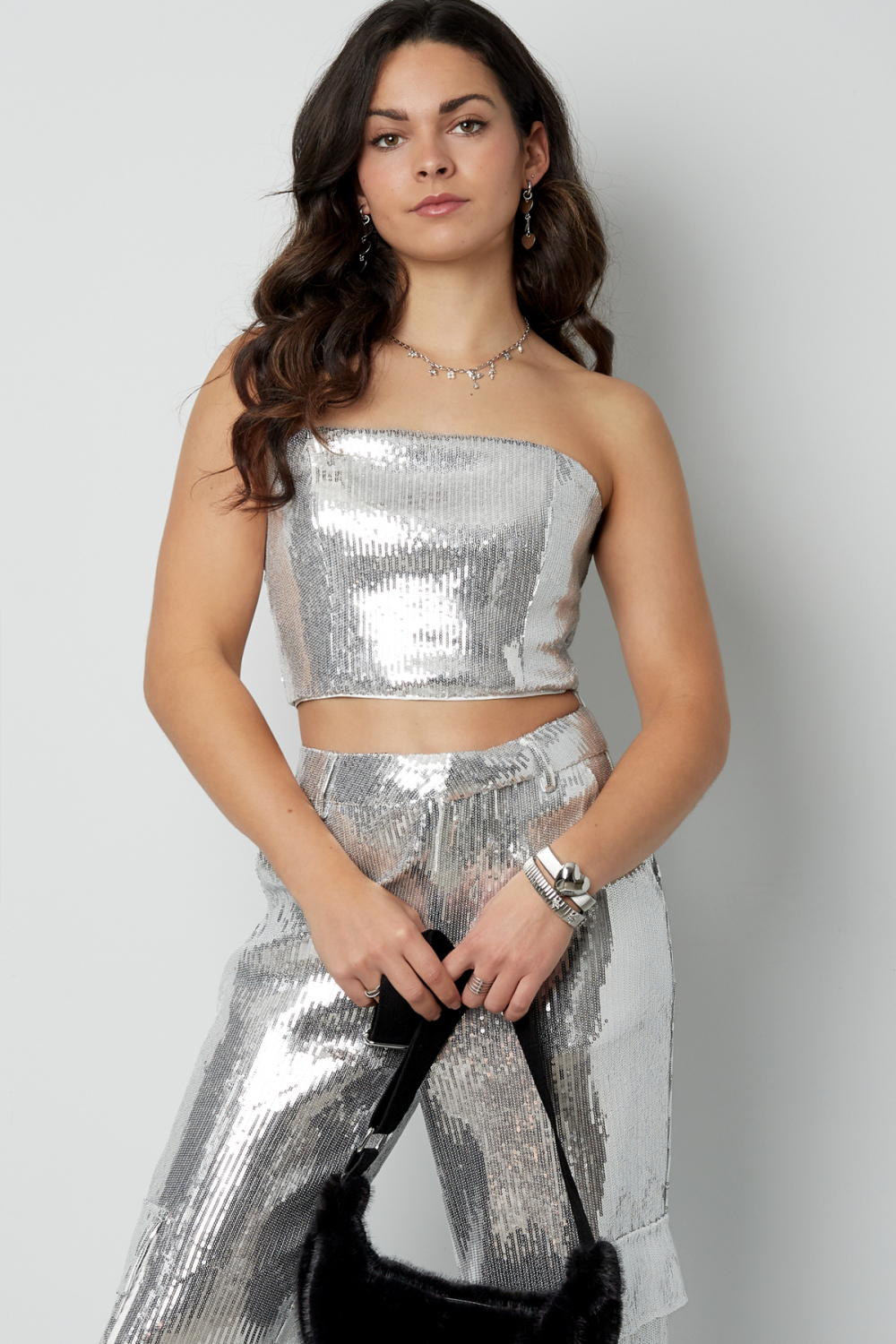 Polyester Paillettes Femme Haut Sans Manches Sans Bretelles Party Wear h5Image4