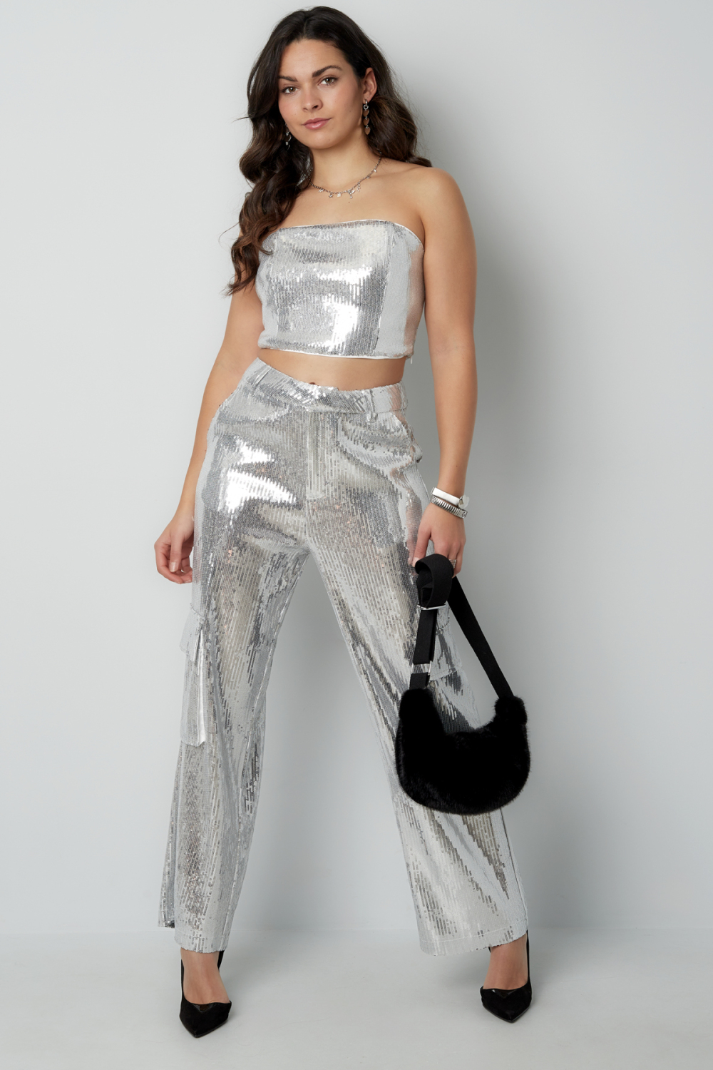 Polyester Paillettes Femme Haut Sans Manches Sans Bretelles Party Wear h5Image2
